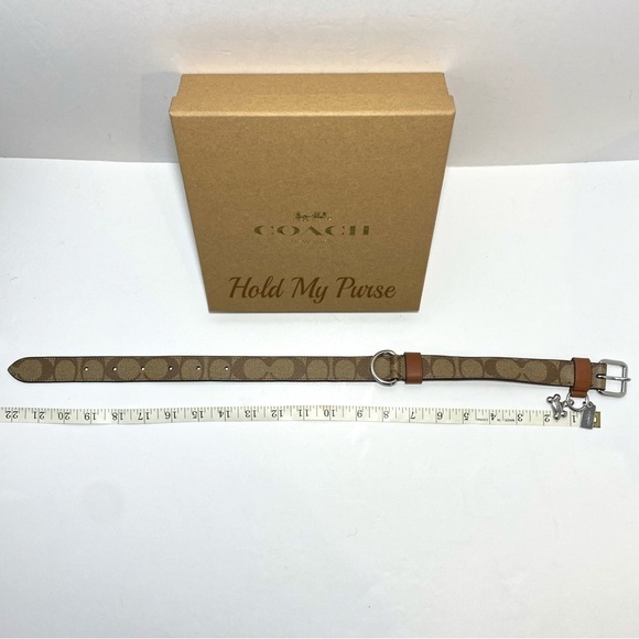 Coach Dog Collar + Apple AirTag Tracker! Brown Khaki Signature C Size Large - Picture 5 of 12
